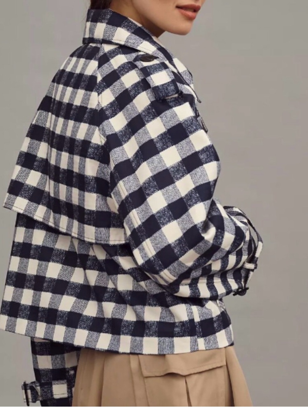 Maeve Navy Cropped Trench Coat - Picture 4 of 4